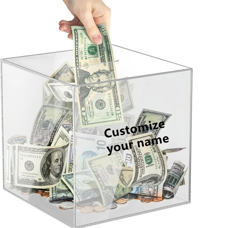 Personalized customized name transparent piggy bank, thickened acrylic material piggy bank